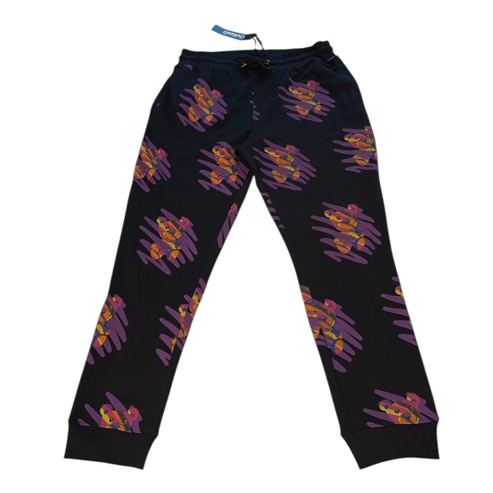 Civilized Unisex Blue Bear Pattern Drawstring Stretch Soft Sweatpants 2XL NWT